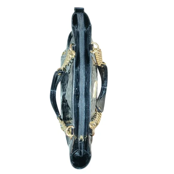 MICHAEL KORS NWT Delancy Signature Black Patent Leather Shoulder Tote Medium - Picture 3 of 16